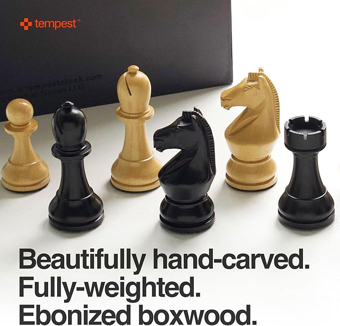 TEMPEST London 2013 Chess Ensemble (Without Clock) :: Wooden Chess Set + Hardwood Portable Chess Board + Weatherproof Carry-All Bag + Lacquer Storage Box + Scorebook