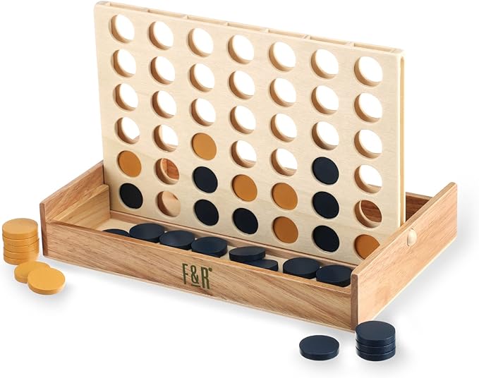 Foster & Rye Four and Win - Classic Board Game, Games for 2 Players Vintage Wood Design - Board Game Tabletop