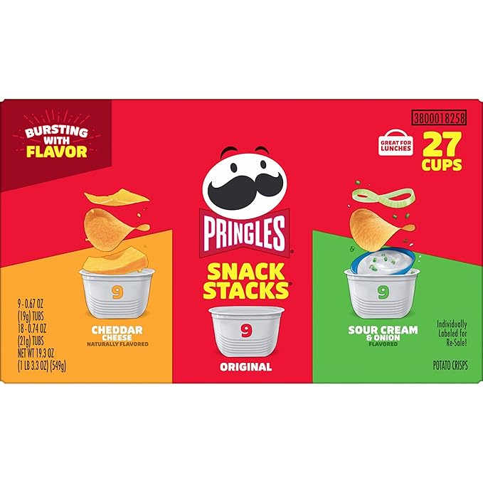 Pringles Potato Crisps Chips, On-the-Go Snacks, Snack Stacks, Variety Pack, 19.3oz Box (27 Cups)