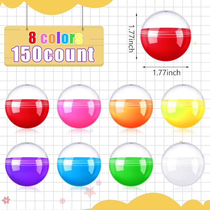 Sosation 150 Pcs 1.77 Inch Gumball Vending Machine Capsules Empty Round Capsules Plastic Containers Toy Supplies for Prizes Party Favors