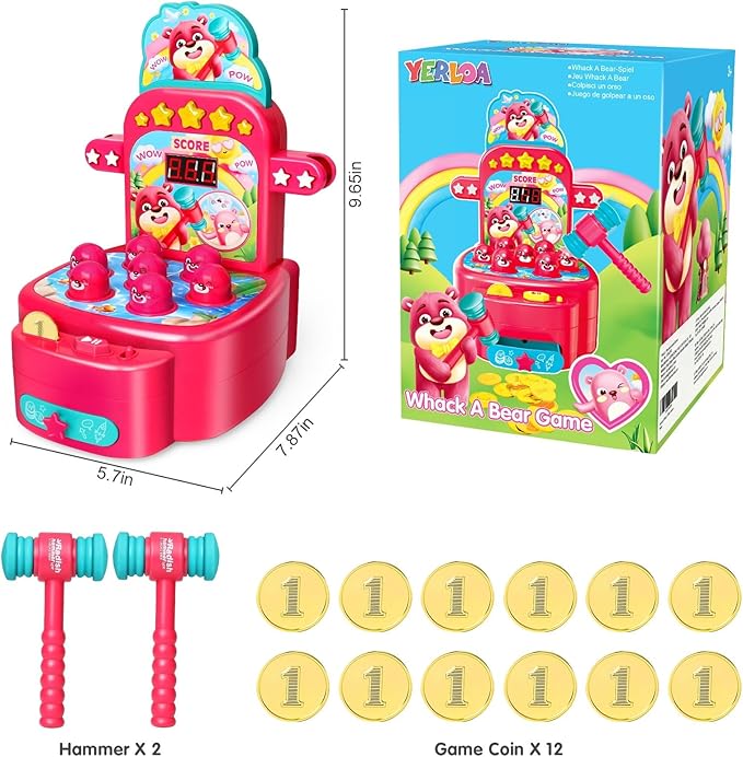 Yerloa Whack Game for Toddlers 2 3 4 5 Year Old Boy Girl Kids Easter Birthday Gift, Toys for Ages 2-4 4-6 Learning Interactive Educational Cause and Effect Toys with 2 Hammers, Music & Light
