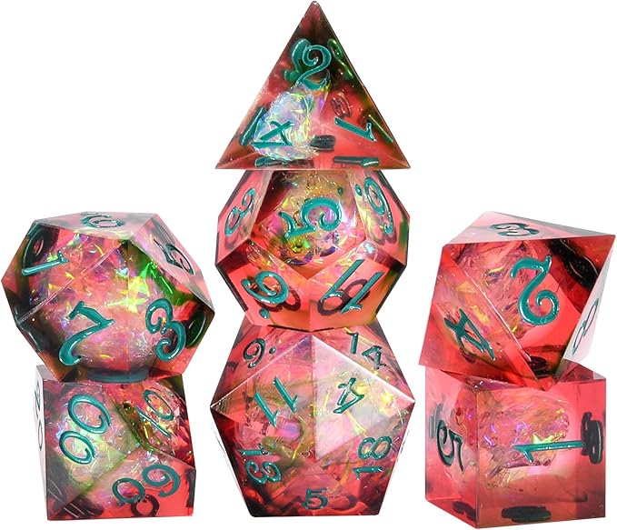 OriCraft Red Magic Dice DND Set Dungeons and Dragons Polyhedral Role Playing Gaming Dices Crystal D20 Red Magical World Energy Stone Halloween Dices Sharp Corners Dices
