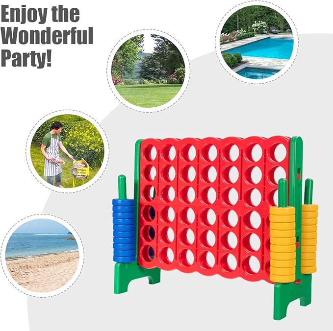 Costzon Giant 4-in-A-Row, Jumbo 4-to-Score Giant Game Set for Kids & Adults, Indoor Outdoor Yard Connect Game, 3.5FT Tall with 42 Jumbo Rings & Quick-Release Slider, Perfect for Family & Party Games