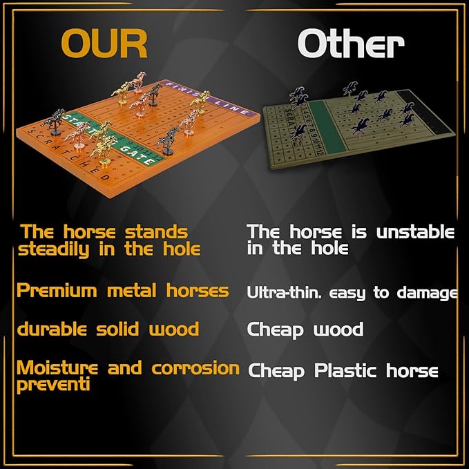 Horse Race Board Game Racing Game Thickened Solid Wood with 11 Luxurious Durable Classic Metal Horses with 4 Dice and 2 Boxes of Cards Horse Racing Game (Red Peach, Rectangle