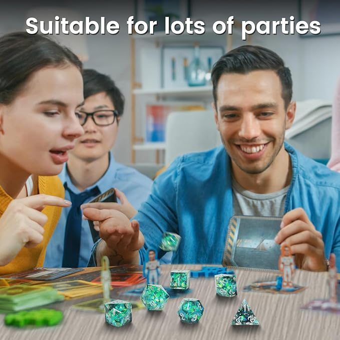 OriCraft Green Magic Dice DND Dice Set Dungeons and Dragons Polyhedral Role Playing Gaming Dices Green Underwater World D20 Dices Magical World Ocean Dice Halloween Sharp Corners