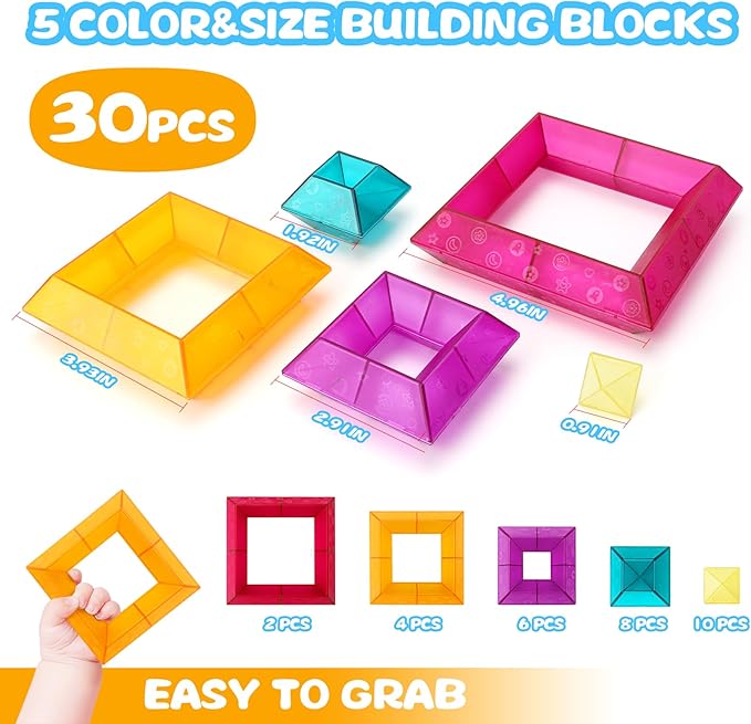 Building Block Sets for Kids 1 2 3 4 5 6 Year Old, 30 Pcs Stacking Blocks Toys for Boys Girls, STEM Preschool Learning Activities Educational Light Table Toys Gifts for Toddlers Children Age 18+ Month