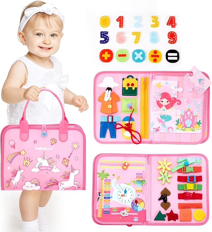 hahaland Busy Book for Toddlers Boys Girls Montessori Toys for 3+ Year Old Preschool Educational Learning Activities Toddler Travel Toys for Ages 2-4 with Life Skill Number Color Weather