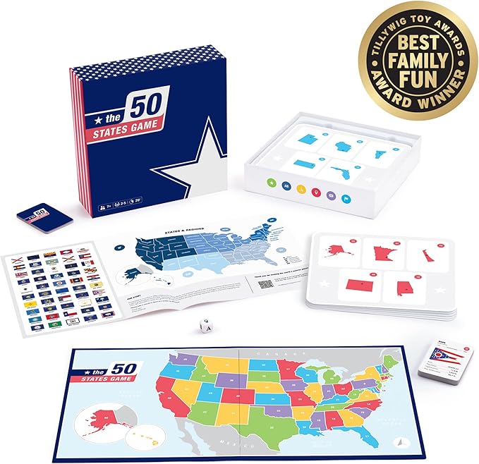 The 50 States Game - US Geography Board Game - Educational Game for Kids & Adults - Fun Learning for Teenage Boys & Girls