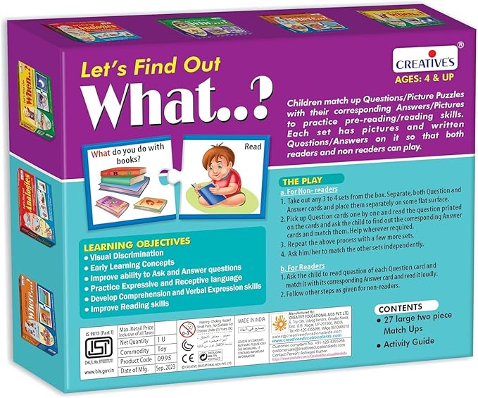 Creative's WH Series - Let's Find Out- What?, Question - Answer Puzzles Game, Learning Games for Kids - Self-Correcting Match Ups Game, Picture Puzzle Game - Preschool Learning Games - Ages 4 & Up
