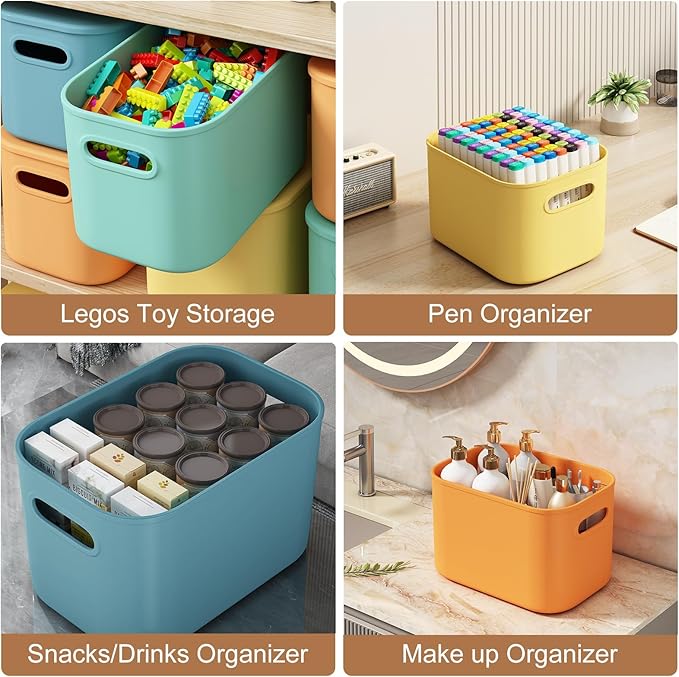8 Pack Colorful Storage Bins with Lids Stackable Storage Container for Organizing, Storage Boxes with Handle for Shelves, Cute Storage Bin for Craft, Snacks, 9.85x6.9x5.7 inch