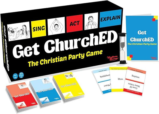 Kulture Games Get ChurchED - The Christian Party Game (Sing, Act/Charades, Explain) - Christian Gifts - Bible Trivia Game - Charades Games for Family & Youth Groups - Christian Cards – Bible Quiz