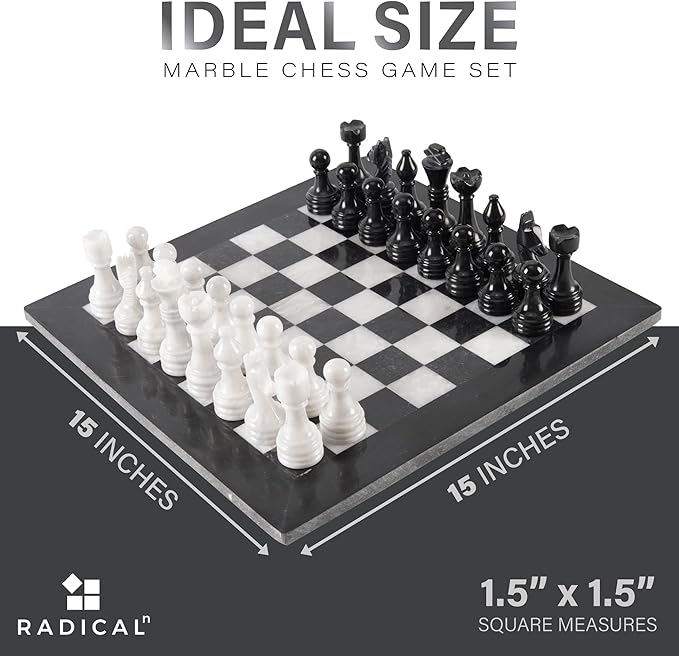 Radicaln Marble Chess Set Storage Box 15 Inches Black and White Handmade Chess Sets for Adults - Chess Board & 32 Chess Pieces - Board Chess Game