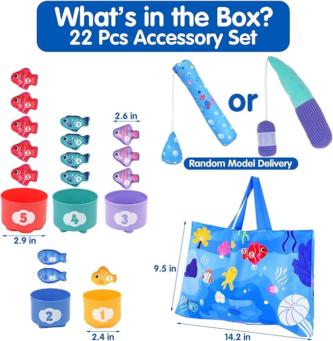 Montessori Toys for 1 Year Old - Cloth Fishing Game Baby Toys 6-12 12-18 Months with Stacking Cups - Sorting Learning Toddler Toy Age 1-2 - Babies First Birthday Gifts for 1 2 3 Year Boy Girl