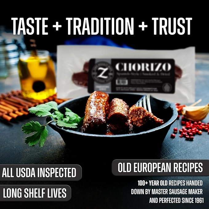 Zick’s Specialty Meats Spanish Chorizo Sausage (8oz) | Healthy & Organic Spanish Chorizo | Premium Naturally Cured Charcuterie Meat Series | Smoked & Dried Sausage | Gourmet Food | High-Protein Snack