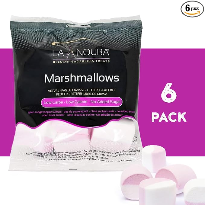 La Nouba Sugar-Free Marshmallows – 6 Bags – 2.7 oz. – Low Calorie, Low Carb, Fat-Free and Gluten Free Snack – Traditional Delicious Taste – All Natural and Healthy Marshmallows