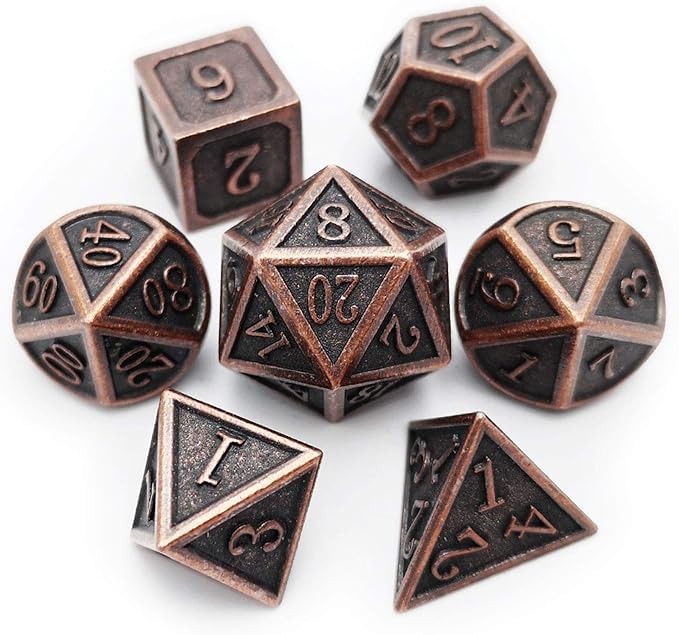 Haxtec Antique Copper Metal DND Dice Set 7 Die Polyhedral D&D Dice for TTRPG Dungeons and Dragons Gift