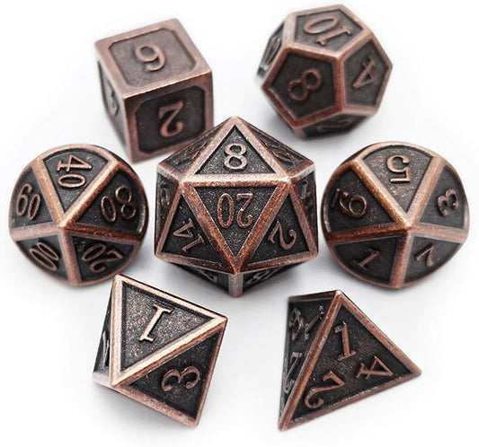 Haxtec Antique Copper Metal DND Dice Set 7 Die Polyhedral D&D Dice for TTRPG Dungeons and Dragons Gift