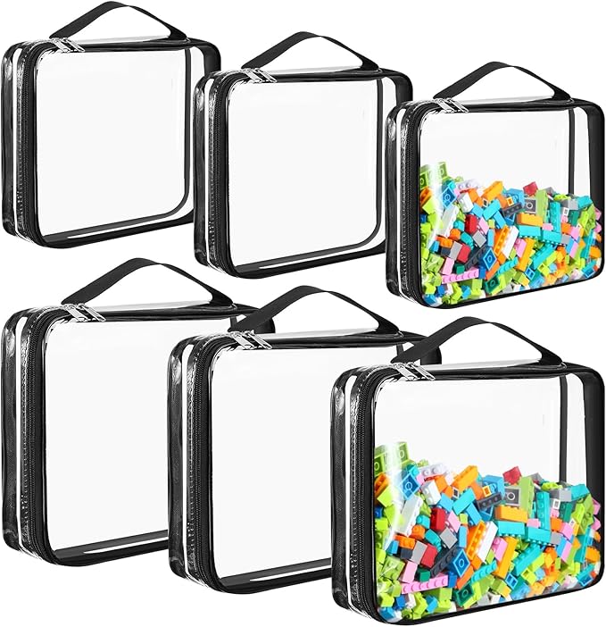 Sanwuta 6 Packs Toy Storage Bags, PVC Organizing Case Bags with Zipper, Waterproof Toy Container for Board Games, Building Blocks, Puzzles, Small Toys and Kids Books(Large, Small,Clear)