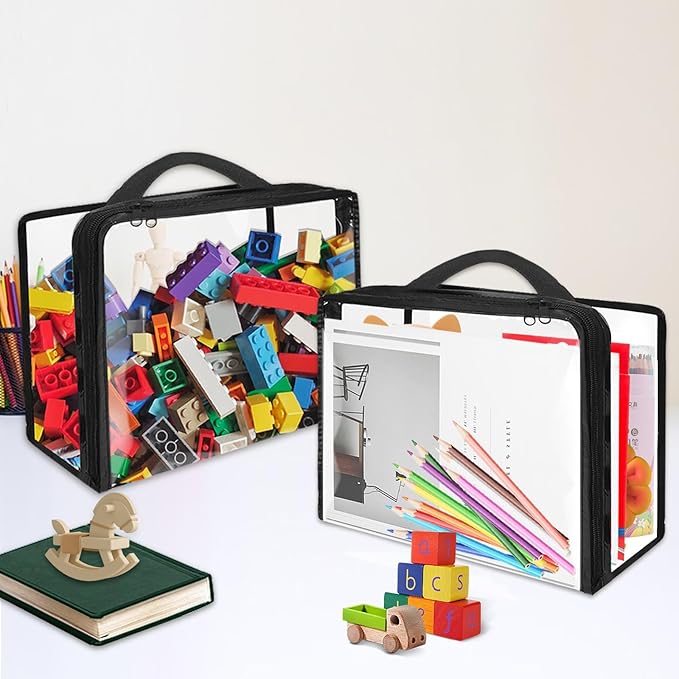 6 Pack Extra Large PVC Toy Storage Bags with Zippered Closure, Portable Toy Organizer for Board Games, Building Blocks, Books