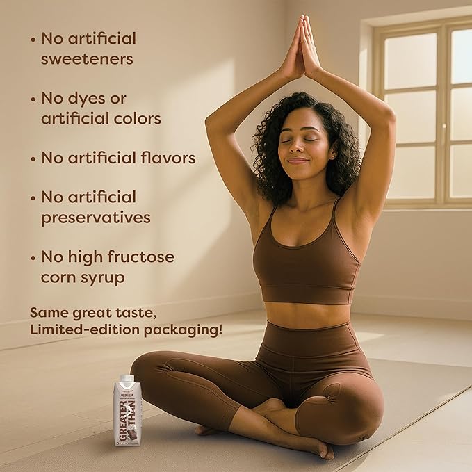 Greater Than Nutrient Hydration Beverage, Electrolyte Drink for Gut Health & Energy with Coconut Water, Vitamins, Gluten Free, Plant Based, Low Sugar, Cocoa Cream, 12 Pack