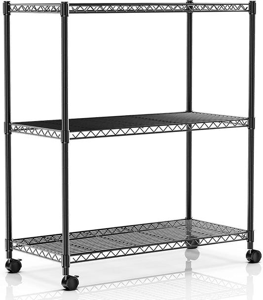 YSSOA 3-Tier Storage Shelves, 24.02" W x 13.78" D x 29.92" H Shelving Unit, 750 Lbs Loading Capacity, Black
