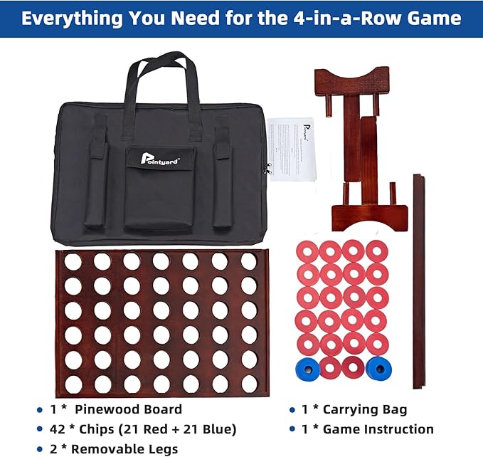 Vintage 26X22In Giant Wooden 4 in a Row, Outdoor Yard Game for Adults Famliy, with 42 Pcs Chips & Durable Carrying Bag, Halloween Christmas Party Game Gifts for Lovers