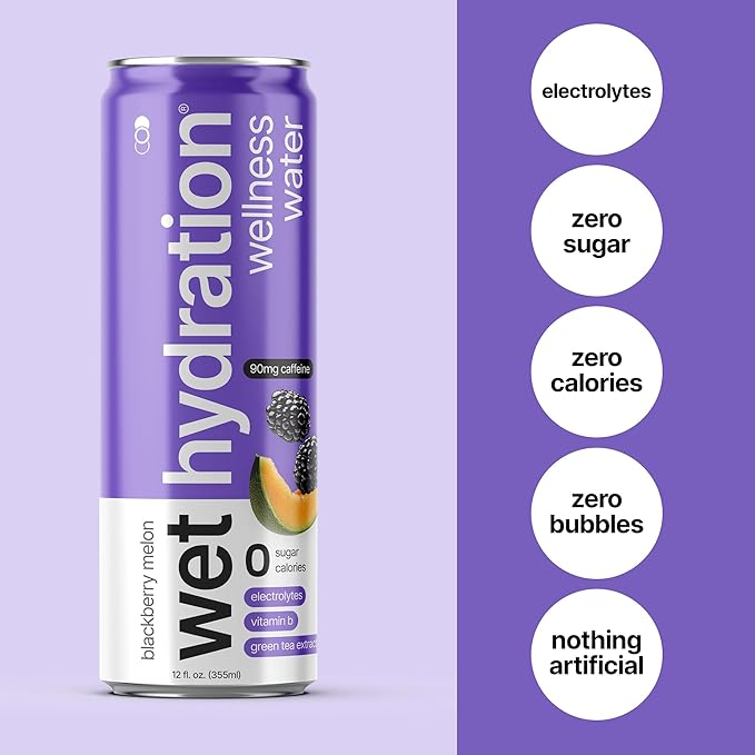 Zero Calorie, Functional Wellness Water - Blackberry Melon (12 Ounce Cans, Pack of 12) - Flavored Water, Hydration Drink, No Sugar, No Artificial Ingredients, Zero Calories (Packaging May Vary)