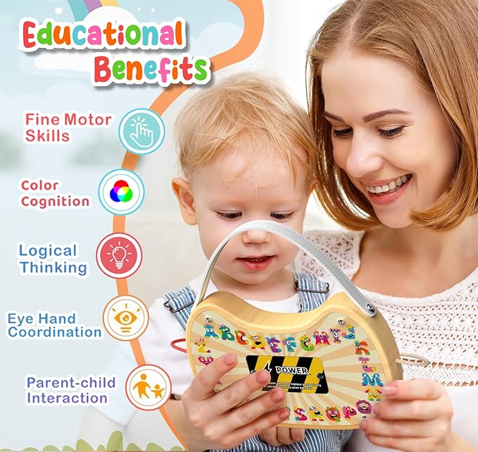 Montessori Toddler Busy Board Sensory Toys for Toddlers Wooden Autism Sensory Toy, Toddler Switch Board with 17 LED Lights for Kids 1-6 Year Olds to Develop Fine Motor Skills.