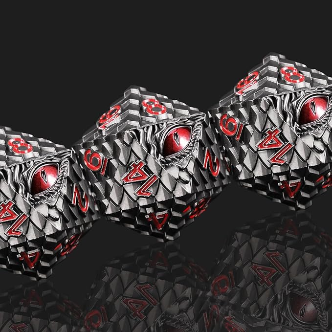 Metal D20 DND Dice Set - Dragon Scale Metallic 20 Sided Giant Polyhedral Dice,35mm Large Dragon Eye Metal D&D Dice Set for Dungeons and Dragon Tabletop Game(Black Dragon Scale)