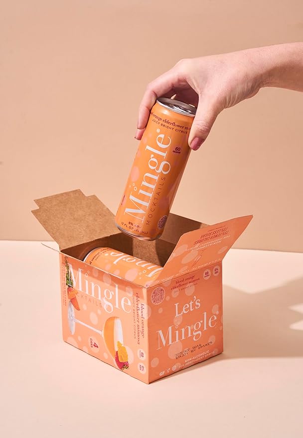 Mingle Mocktails Blood Orange Elderflower Mimosa, Premium Non-Alcoholic Drinks, Refreshing Pre-Mixed Drinks, Healthy Alternatives, Canned Mocktails, 12 fl. oz. Cans, Pack of 12