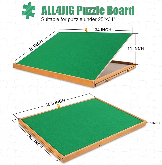 ALL4JIG 1500 Piece Jigsaw Puzzle Table with Legs,25"x34"Adjustable Puzzle Tables for Adults, 3-Tilting-Angle Portable Wooden Jigsaw Puzzle Board Portable with 4 Drawers & Cover Birthday Gift for mom
