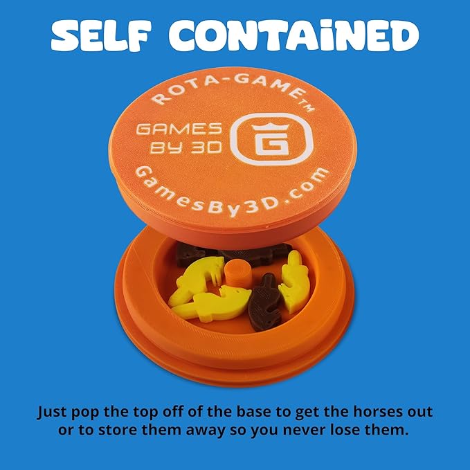 ROTA Game, Tic-Tac-Toe Game with Never a Tie, A Winner in Every Round, Ancient Roman Strategy Game, Portable 4" Board, Pockets or Purse-Size, with Horse Pieces, Made in USA (Orange)