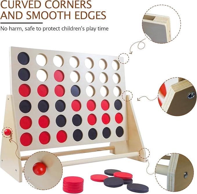 GOTHINK Giant Wooden Four in a Row 1.9Ft Board Games for Family Night Toy Gifts - 4 in a Row Game Set with 42 Coins for Kids & Adults Birthday Party Games & Holiday Indoor/Ourdoor Activity