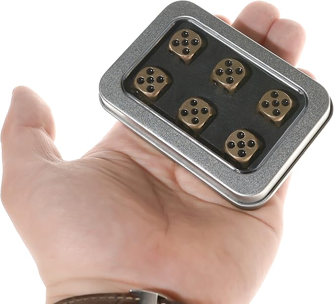 6 Sided Metal Brass Dice with Black Pips, Tables Board Game Dice, 6pcs Solid Gift Brass Dice, Tabletop Games Set for Poker Party Playing Games