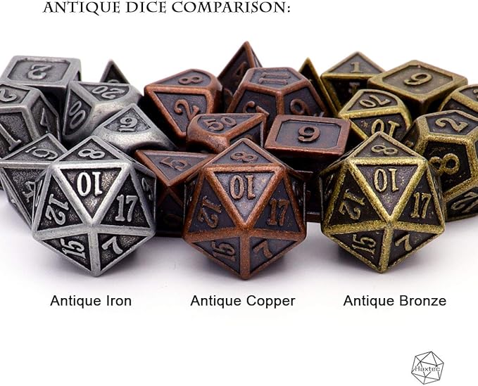 Haxtec Antique Copper Metal DND Dice Set 7 Die Polyhedral D&D Dice for TTRPG Dungeons and Dragons Gift