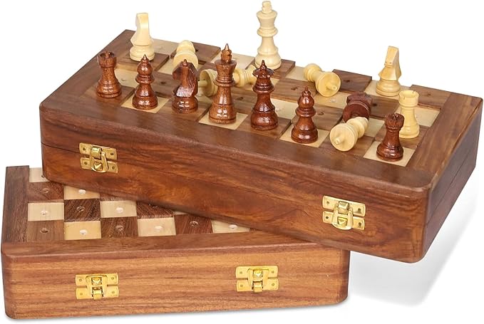 Rosewood Foldable Travel Chess Set for The Blind or Those with Low Vision or Visually Impaired - Large (10 inch)