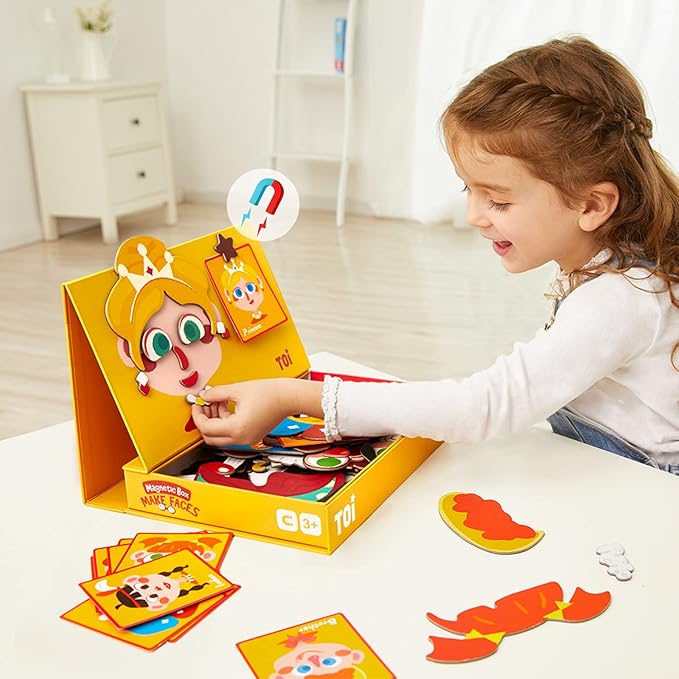 Toi Kids Magnet Toys Magnetic Jigsaw Puzzle Boxes with Game Board for Kids Ages 3-8, Preschool Tabletop Toy for Toddlers, Portable Travel Game, Make Face