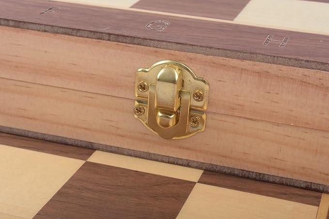 12" Folding Magnetic Wooden Chess Set – Travel-Friendly Portable Board Game with Staunton Pieces and Secure Storage Handcrafted Design for Home School and Outdoor Play Ages.