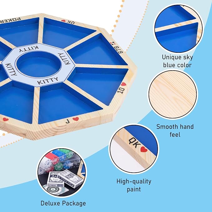 Wooden Michigan Rummy Board Game,13 * 13 inches,Tripoley Game,Deluxe Set, 1 Michigan Rummy Board,2 Pokers,100 Chips(in a Box),1 Manual,1 Portable Storage,Party Game,Blue (Blue)