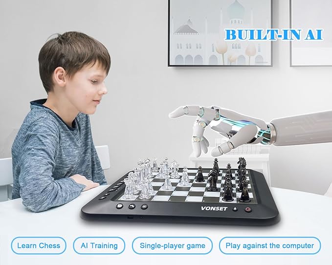 P6 Electronic Chess Computer Chess Electronic Chess Board Chess Computer Talking Smart Chess Board Electronic Chess Set Magnetic Chess Game with LED for Kids & Adults Learn Chess