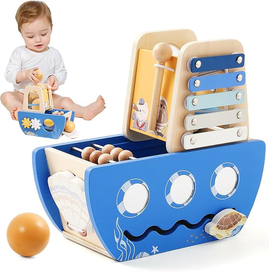 let's make Wooden Activity Cube 8-in-1 Montessori Toys Includes Object Permanent Box Early Learning Activity Cube Montessori Sensory Toys for Toddler Baby First Birthday Gifts