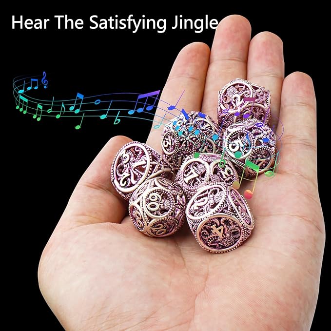 DND Dice,Hollow D&D Metal Dice,Unique Round Ball Design Octopus Dice with Gift Box for Dungeons & Dragon Gaming,7 PCs Steampunk Polyhedral D and D Dic(Octopus Purple)