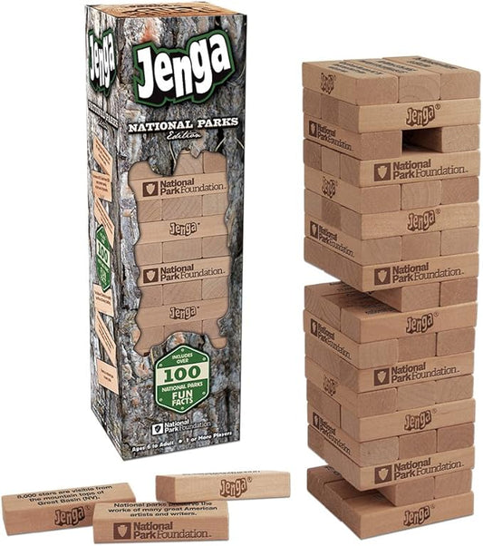 USAOPOLY JENGA National Parks | Classic Jenga Wooden Block Game with a National Parks Theme | Perfect Travel Game for Families | Celebrate US National Parks Service
