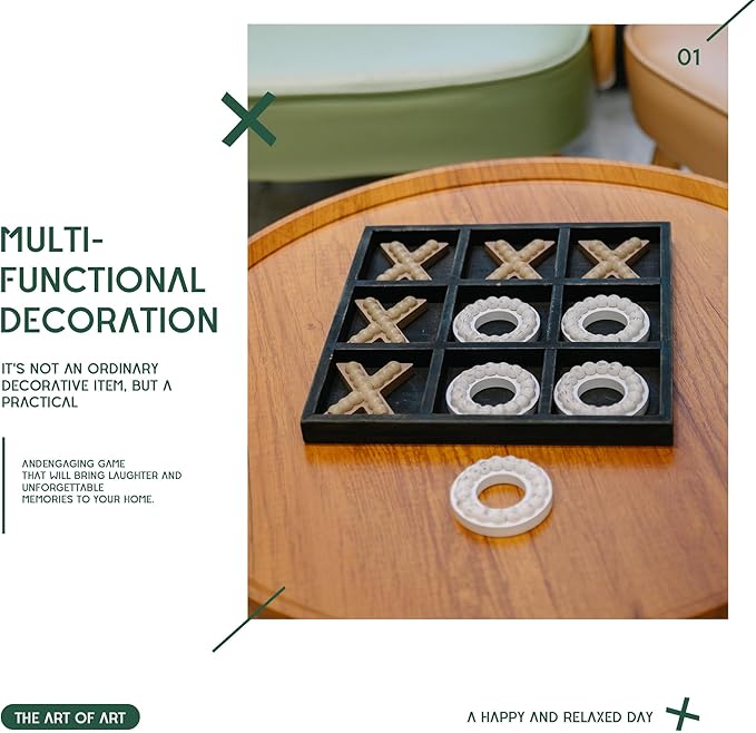 GENMOUS Wooden Tic Tac Toe Game Board for Seniors Family Indoor Game, 10.6 Inch Black Rustic Giant Tic Tac Toe Coffee Table Decor, Tic Tac Toe Board Game Fun for Family Travel Outdoor Game Room Decor