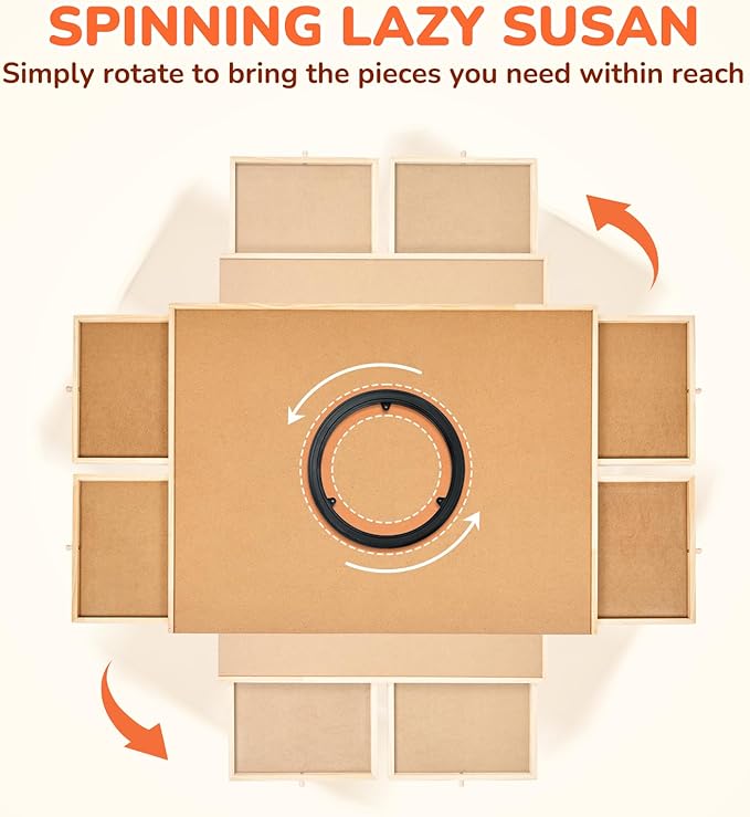 Gamenote 1500 Pieces Rotating Jigsaw Puzzle Table with Cover, Portable Large Puzzle Board with Drawer, Wooden Smooth Plateau Work Surface for Kids Family Game