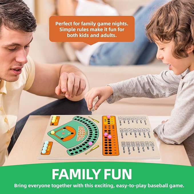Baseball Board Game, Wooden Baseball Dice Game with Marbles, Baseball Travel Game and Indoor Table Game for Camping Family Gatherings, Baseball Gift for Teens Adults (Colourful Style)
