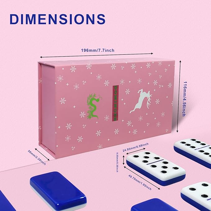 Dominoes Set for Adults, Double 6 Dominos Game Set with 28 Domino Tiles Double with Upscale Gift Boxes -7 Polyhedral Dice -Classic Board Games (Dark Blue)