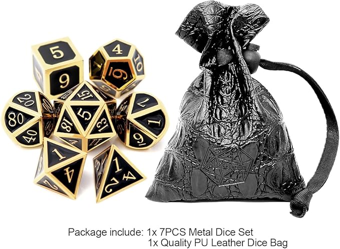 Haxtec DND Metal Dice Set D&D Dice for Dungeons and Dragons Roleplaying Games-Glossy Enamel Dice (Gold Black)
