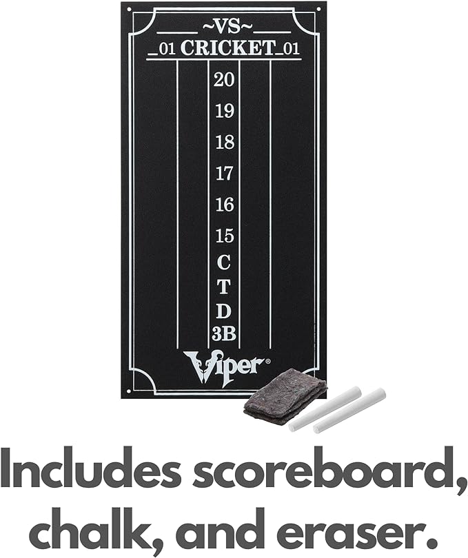 Viper League Pro Regulation Bristle Steel Tip Dartboard Starter Set with Staple-Free Bullseye, Radial Spider Wire, High-Grade Sisal with Rotating Number Ring, Chalk Cricket Scoreboard, Steel Tip Darts