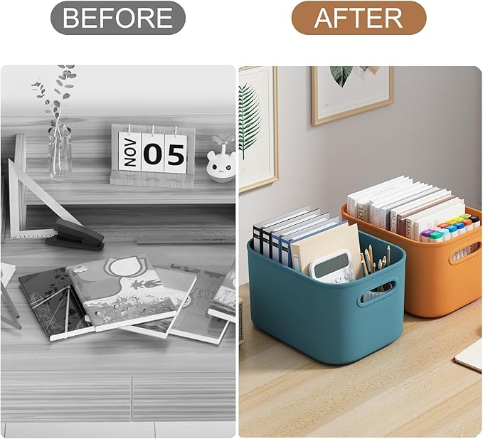 6 Pack Colorful Storage Bins with Lids Stackable Storage Container for Organizing, Storage Boxes with Handle for Shelves, Cute Storage Bin for Craft, Snacks, 9.85x6.9x5.7 inch